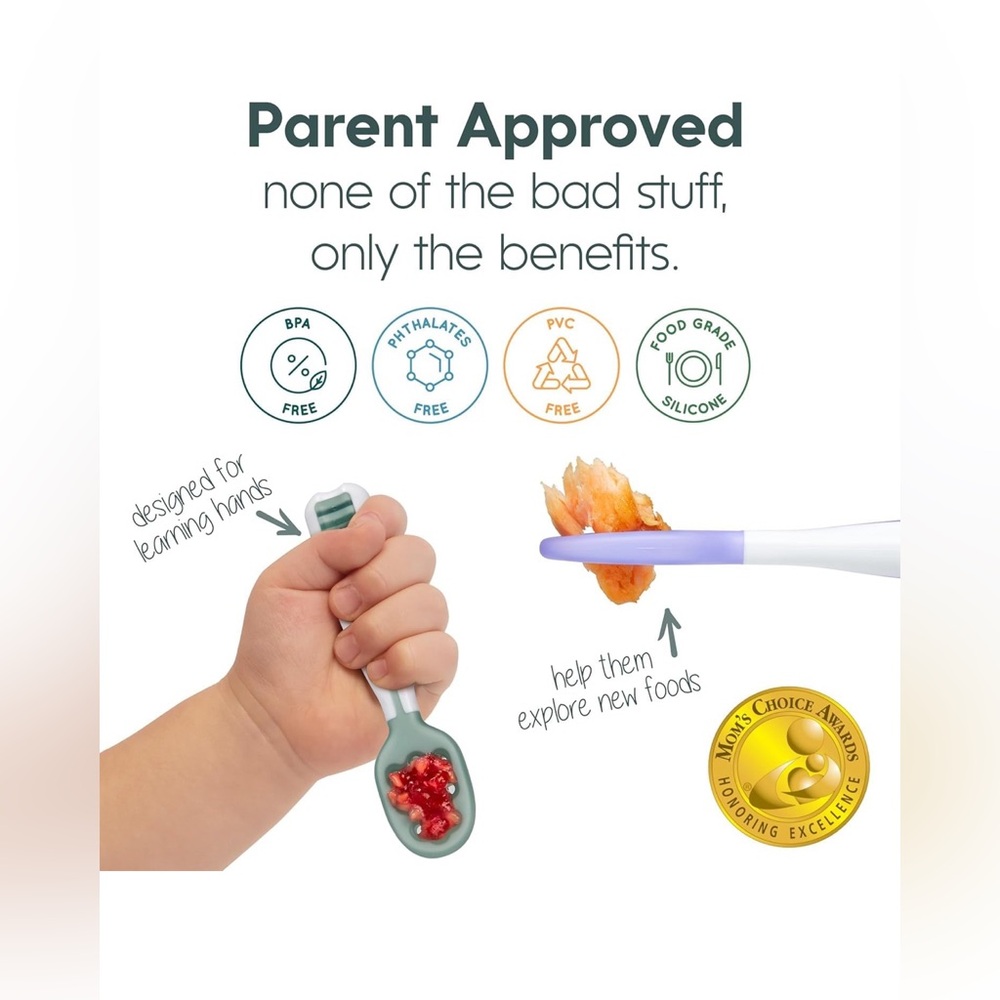 NumNum Baby Silicone Spoons Set for 6+ Months, BPA-Free, 2 Pack Blue/Orange - Picture 7 of 8